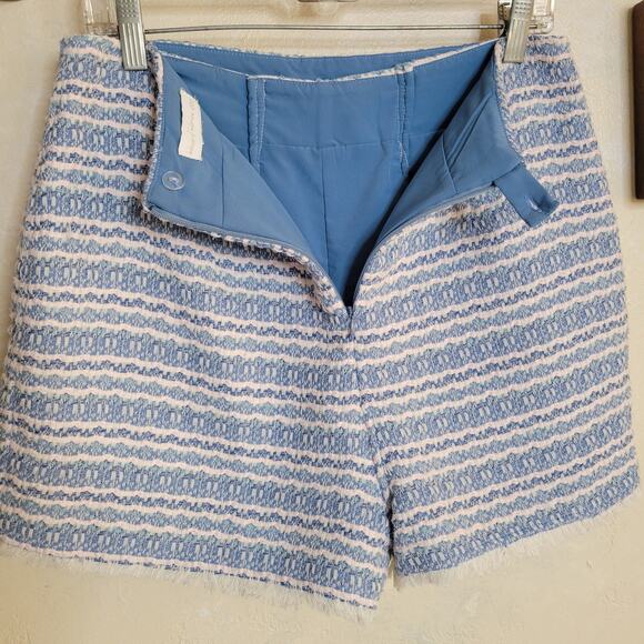 HOUSE OF HARLOW 1960 Tweed Boucle Skirt SKORT Light Blue White Fringe Hem✨️M/8 - Picture 10 of 16